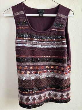 Sigrid Olsen Plum Sequin-Embellished Knit Tank
